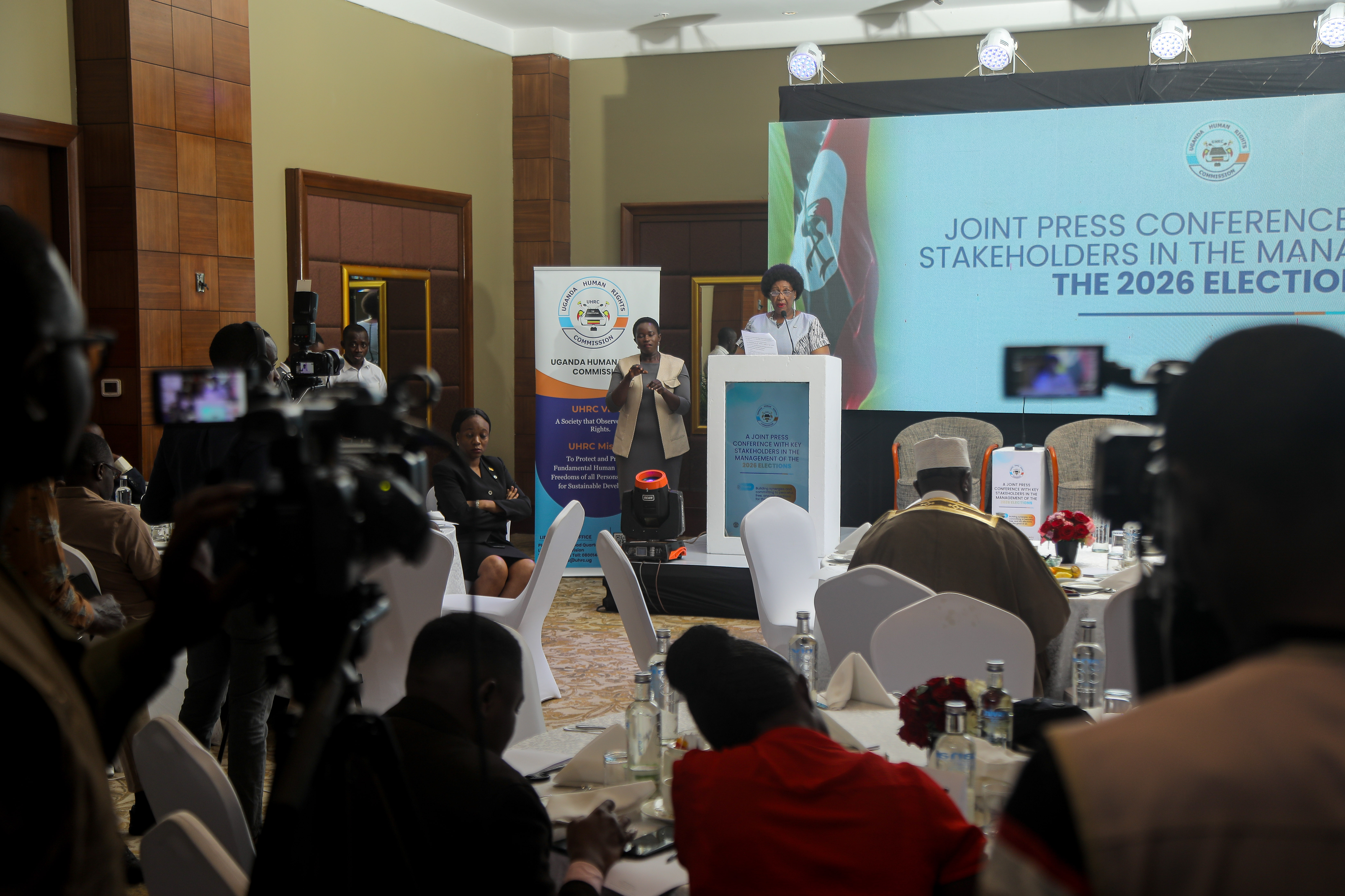 Remarks of the Uganda Human Rights Commission (UHRC) Chairperson, Hon. Mariam Wangadya at the joint press briefing on peaceful, free, and fair elections – Sheraton Kampala hotel